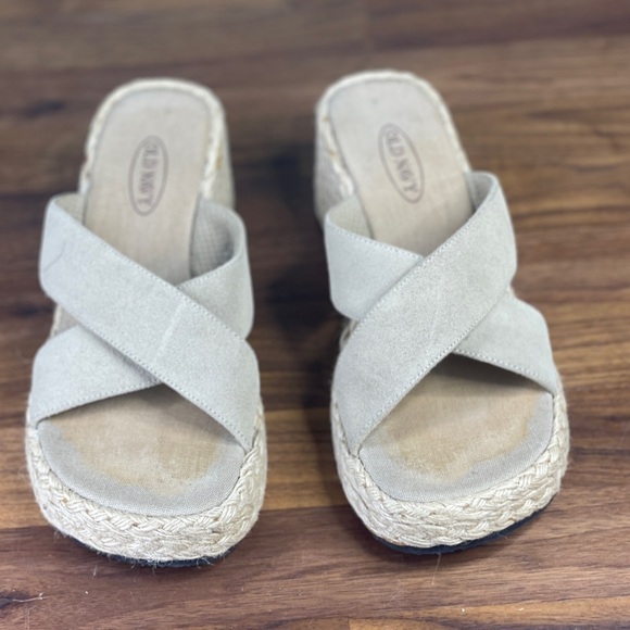 Vintage Old Navy Espadrille Sandal Wedges 7 Square Toe - Picture 1 of 8